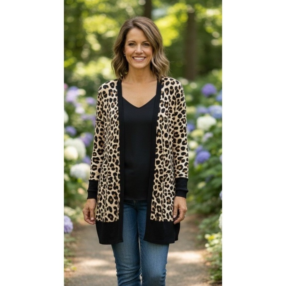The Limited Cardigan Sweater Womens Size M Leopard Print Tall V Neck Cotton Boho